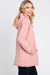 Mauve Raw Hem Hooded Sweatshirt