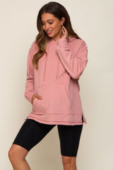 Mauve Raw Hem Maternity Hooded Sweatshirt