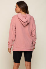 Mauve Raw Hem Maternity Hooded Sweatshirt