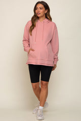 Mauve Raw Hem Maternity Hooded Sweatshirt