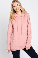 Mauve Raw Hem Maternity Hooded Sweatshirt