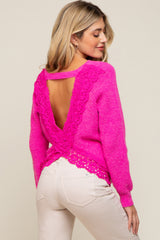 Fuchsia Back Cutout Lace Accent Maternity Sweater