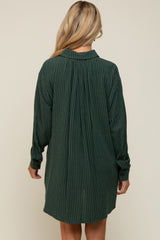 Forest Green Pinstriped Button-Down Linen Maternity Dress