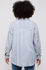 Blue Striped Button Up Long Sleeve Top