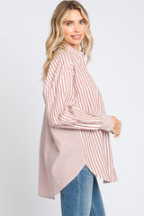 Mauve Striped Button Up Long Sleeve Top