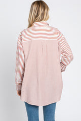 Mauve Striped Button Up Long Sleeve Top