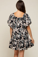 Black Floral Puff Sleeve Maternity Dress