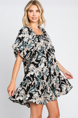 Black Floral Puff Sleeve Dress