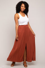 Rust Side Slit Maternity Maxi Skirt