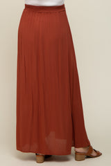 Rust Side Slit Maternity Maxi Skirt