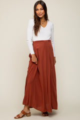 Rust Side Slit Maternity Maxi Skirt