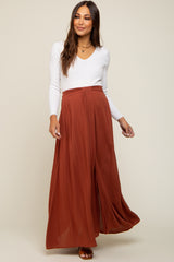 Rust Side Slit Maternity Maxi Skirt