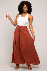 Rust Side Slit Maxi Skirt