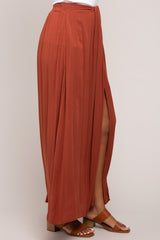 Rust Side Slit Maxi Skirt