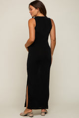 Black Side Slit Maternity Midi Dress