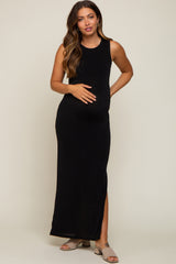 Black Side Slit Maternity Midi Dress