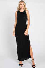 Black Side Slit Maternity Midi Dress