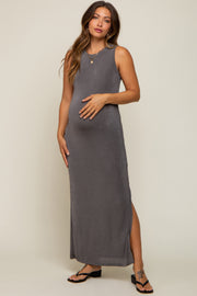 Charcoal Side Slit Maternity Midi Dress