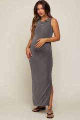 Charcoal Side Slit Maternity Midi Dress