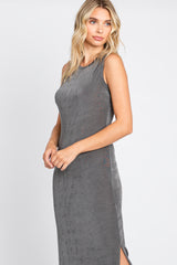 Charcoal Side Slit Midi Dress