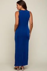 Royal Blue Side Slit Maternity Midi Dress