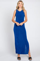 Royal Blue Side Slit Maternity Midi Dress