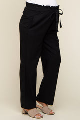 Black Ruffle Tie Waist Linen Maternity Pants