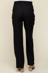 Black Ruffle Tie Waist Linen Maternity Pants