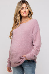 Lavender Fuzzy Knit Boat Neck Maternity Sweater