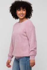 Lavender Fuzzy Knit Boat Neck Sweater