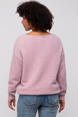 Lavender Fuzzy Knit Boat Neck Sweater