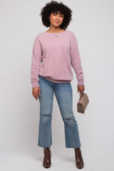 Lavender Fuzzy Knit Boat Neck Maternity Sweater