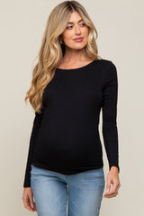 Black Long Sleeve Scoop Back Maternity Top