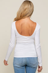 White Long Sleeve Scoop Back Maternity Top