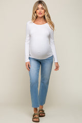 White Long Sleeve Scoop Back Maternity Top