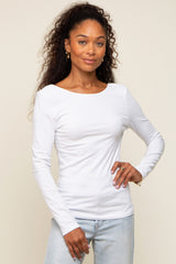 White Long Sleeve Scoop Back Maternity Top