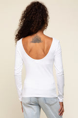 White Long Sleeve Scoop Back Top