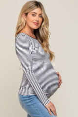 Ivory Striped Long Sleeve Scoop Back Maternity Top