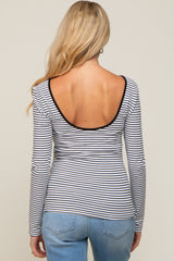 Ivory Striped Long Sleeve Scoop Back Maternity Top