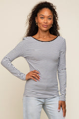 Ivory Striped Long Sleeve Scoop Back Maternity Top