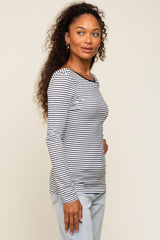 Ivory Striped Long Sleeve Scoop Back Top