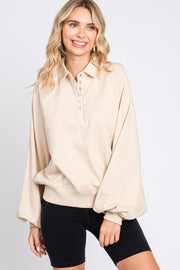 Beige Collared Button Pullover