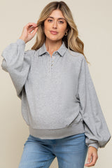 Grey Collared Button Maternity Pullover