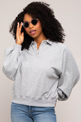 Grey Collared Button Maternity Pullover