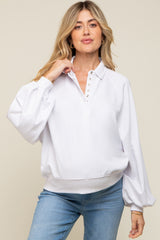 Ivory Collared Button Maternity Pullover