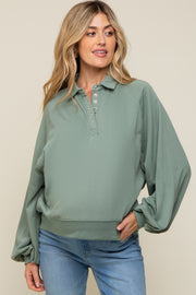 Sage Collared Button Maternity Pullover