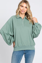 Sage Collared Button Pullover