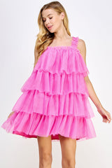 Pink Tiered Tulle Mini Dress