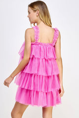 Pink Tiered Tulle Mini Dress