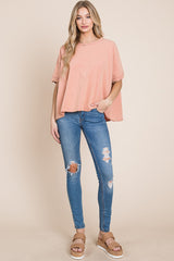 Apricot Washed Oversize Crop Tee